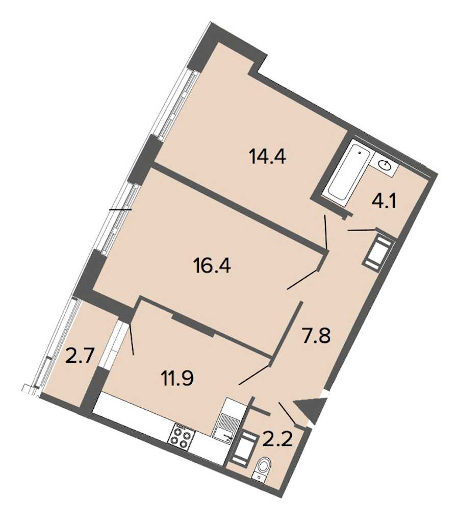 Двухкомнатная квартира в : площадь 56.8 м2 , этаж: 19 – купить в Санкт-Петербурге
